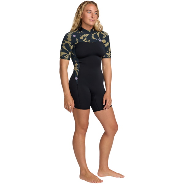 2026 Roxy Mujer Swell Natural 2mm Back Zip Shorty Neopreno 26BW253501 - Black Floral